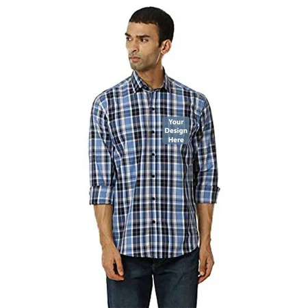 Blue Customized Check Cotton Full Sleeves Casual Shirt for Men II Premium Cotton