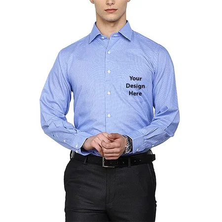 Blue Customized Men's Plain Regular Fit Cotton Formal Shirt