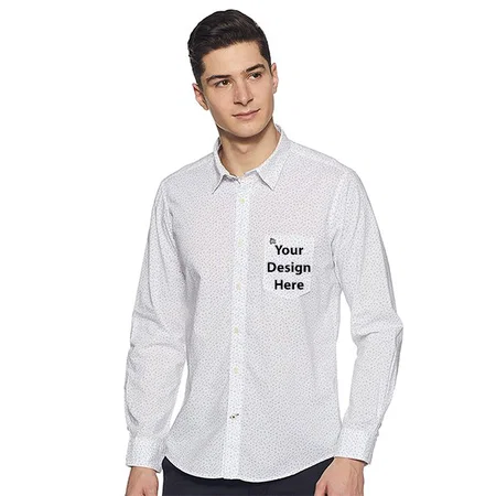 White Customized Men's Printed Regular Fit Casual Shirt