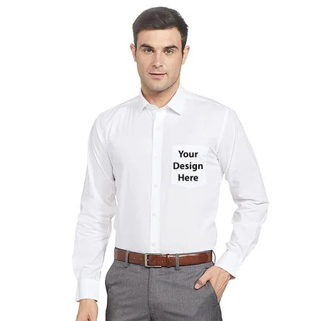 White Customized Men's Solid Regular Shirt