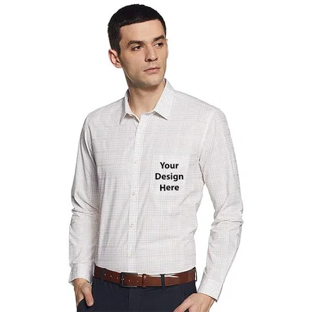 White Customized Peter England Men's Checkered Slim Fit Formal Shirt