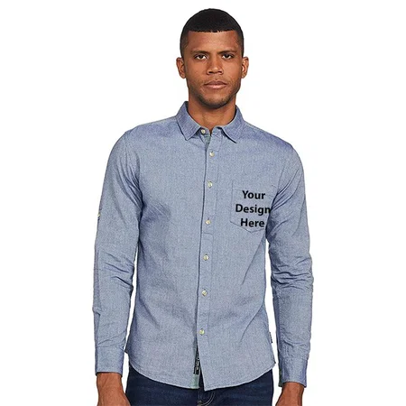 Blue Customized Men's Solid Regular Shirt