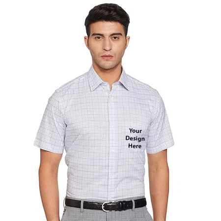 Blue Customized Van Heusen Men's Checkered Loose Fit Formal Shirt