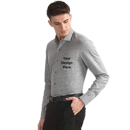 Grey Customized Men's Checkered Slim Fit Formal Shirt
