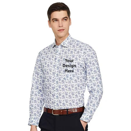 Blue Customized Van Heusen Men's Printed Loose Fit Formal Shirt