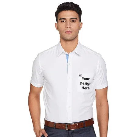 White Customized Men's Solid Slim Shirt
