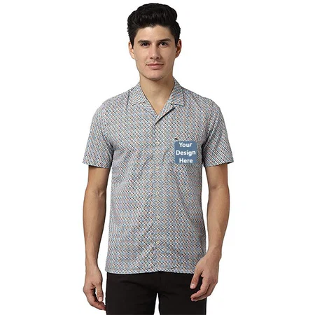 Blue Customized Peter England Men's Floral Slim Fit Casual Shirt