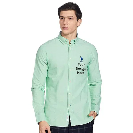 Green Customized U.S. POLO ASSN. Men's Solid Regular Fit Casual Shirt