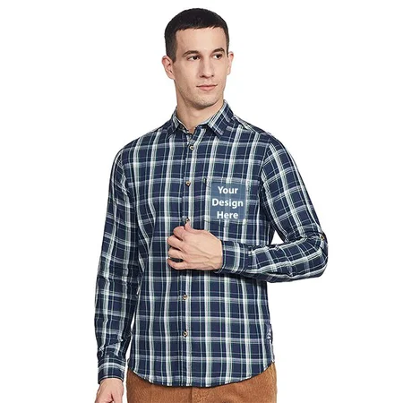 Blue Customized Men's Checkered Slim Shirt