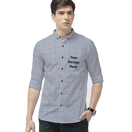 Grey Customized Men's Cotton Casual Shirt Full Sleeves