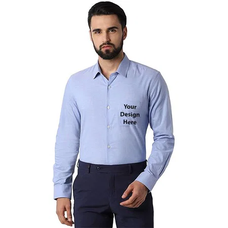 Blue Customized Peter England Men's Solid Slim Fit Formal Shirt