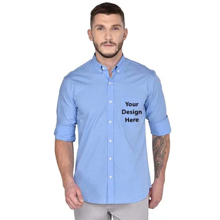 Sky Blue Customized SHIRTS Men's Casual Polka Print Full Sleeves Cotton Shirt