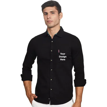 Black Customized Men's Solid Western Shirt