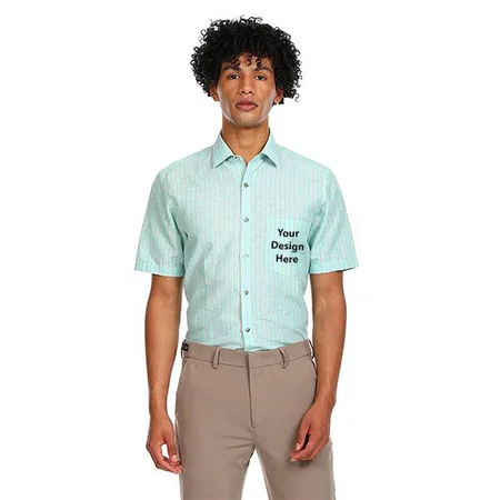Light Green Customized Men's Striped Regular Shirt