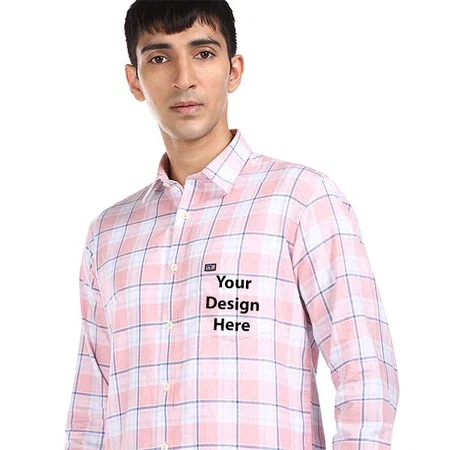 Light Pink Customized Men's Checkered Regular Shirt