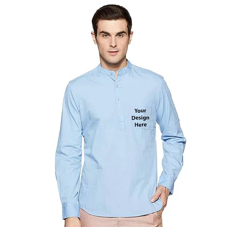 Blue Customized Men's Solid Regular Casual Shirt