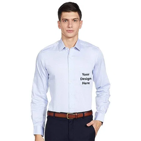 Light Blue Customized Men's Solid Regular Shirt