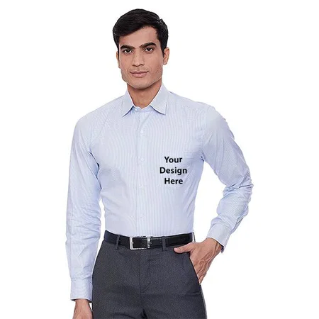 Blue Customized Men's Striped Slim Fit Formal Shirt