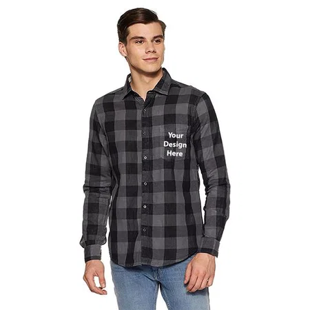 Grey Black Customized Men's Checkered Regular Fit Casual Shirt