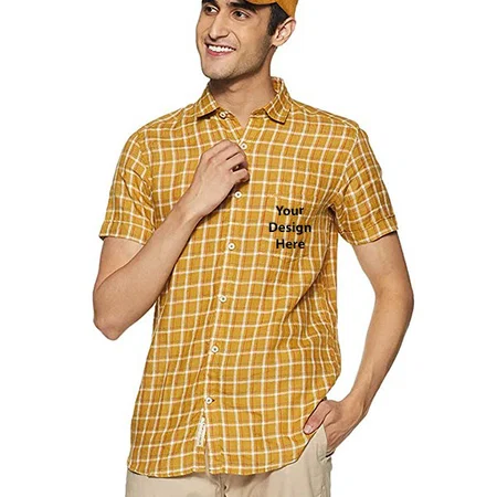 Mustard Customized Monte Carlo Men's Checkered Regular Fit Casual Shirt