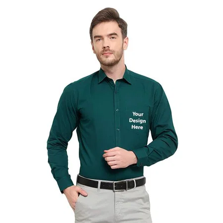 Green Customized Men's Cotton Regular Fit Solid Full Sleeves Formal/Casual Shirt