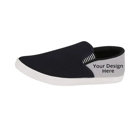 Black and Grey Customized Men's Canvas Casual Loafers and Sneakers