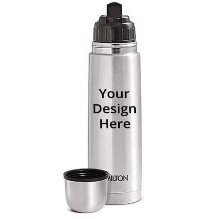 Silver Customized Milton Stainless Steel Water Bottle with Bag (500 ml)
