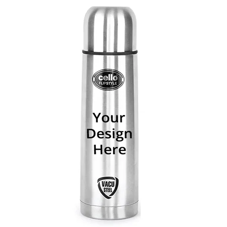 Silver Customized Cello Flip Style Stainless Steel Bottle, 500ml