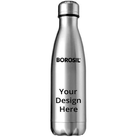 Silver Customized Borosil Stainless Steel Vacuum Insulated Flask Water Bottle