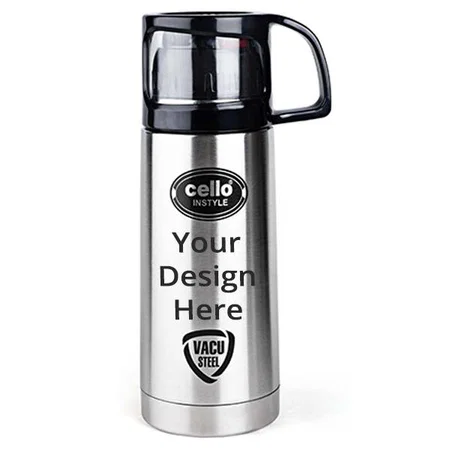 Silver Customized Cello Stainless Steel Double Walled Flask with Thermal Jacket, Hot and Cold (350ml)
