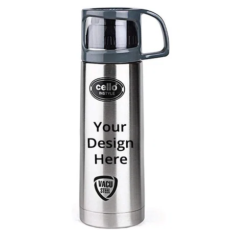 Silver Customized Cello Stainless Steel Double Walled Flask with Thermal Jacket, Hot and Cold (500ml)