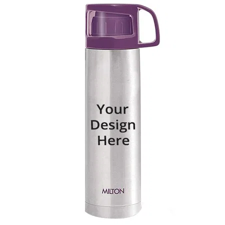 Silver Customized Milton Glassy Thermosteel 24 Hours Hot and Cold Water Bottle with Drinking Cup Lid, 350ml