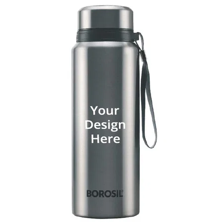 Silver Customized Borosil Stainless Steel Hydra Natural Vacuum Insulated Flask Water Bottle, 750ML