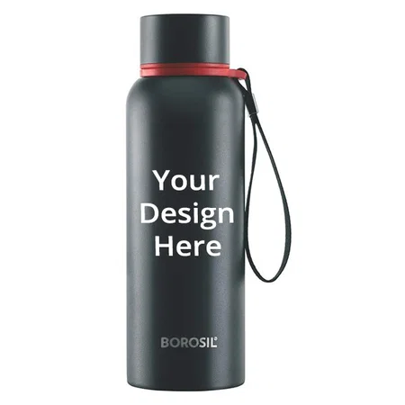 Black Customized Borosil Stainless Steel Hydra Trek Vacuum Insulated Flask Water Bottle, 500ML