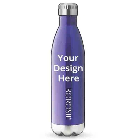 Blue Customized Borosil Stainless Steel Hydra Bolt Vacuum Insulated Flask Water Bottle, 1L