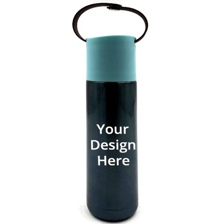 Blue Customized Hot and Cold Stainless Steel Vacuum Thermo Flask Bottle with Rubber Handle, 500 ml
