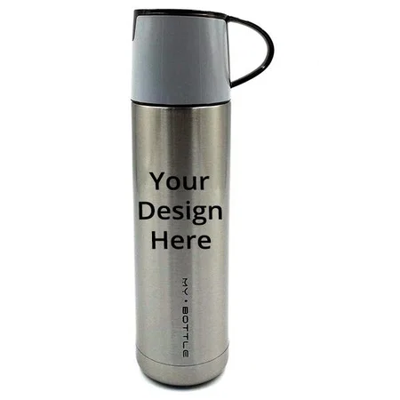 Grey Customized Hot and Cold Stainless Steel Vacuum Thermo Flask Bottle, 500 ml