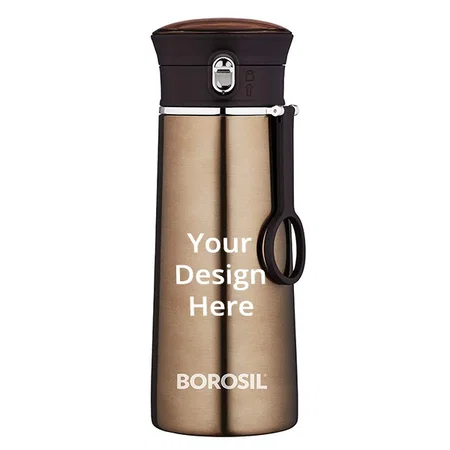 Brown Customized Borosil Stainless Steel Vacuum Insulated Flask Water Bottle, 420 ML