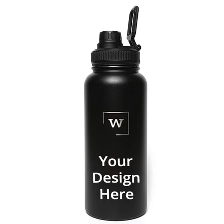 Black Customized Thermos Bottle, Double Wall, Vacuum Insulated Stainless Steel (1 Litre)