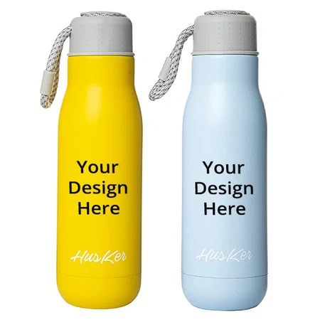 Sky Blue &amp; Yellow Customized Stainless Steel Vacuum Flasks Water Bottle (500 ml, Pack of 2)