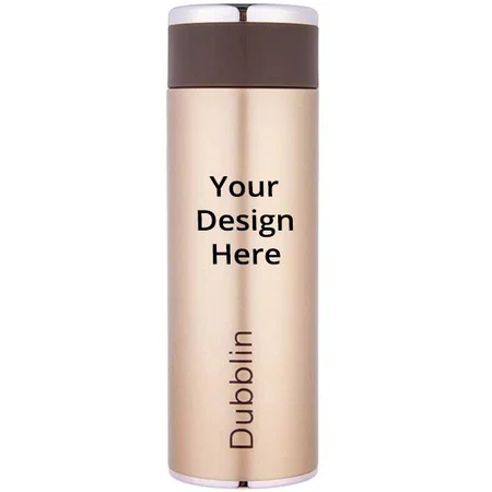 Golden Customized Stainless Steel Double Wall Vacuum Insulated, BPA Free Water Bottle with Anti Skid Bottom & Leak Proof Lid (360 ml)