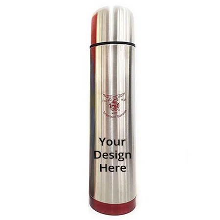 Silver Customized Red Sleek Flip Lid Stainless Steel Vacuum Flask (1 Litre)