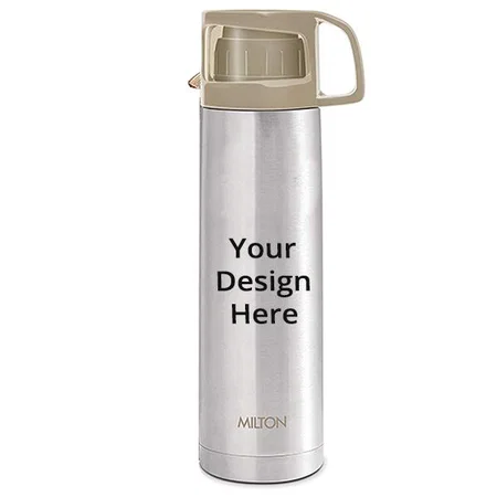 Grey Customized Milton Thermosteel 24 Hours Hot & Cold Water Bottle with Drinking Cup Lid, 1 Litre