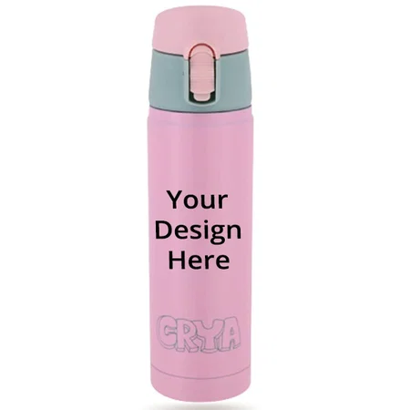 Pastel Pink Customized Stainless Steel Water Bottle for Hot and Cold Beverages for Upto 24 Hours, BPA Free and Leakproof (480 ml)