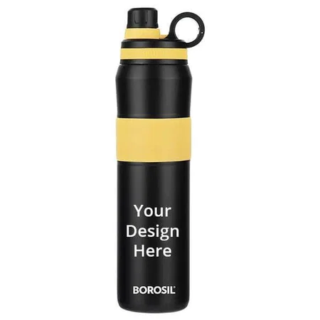 Black &amp; Yellow Borosil Hydra Thirst Burst Water Bottle, Stainless Steel, Vacuum Insulated Flask (800 ml)