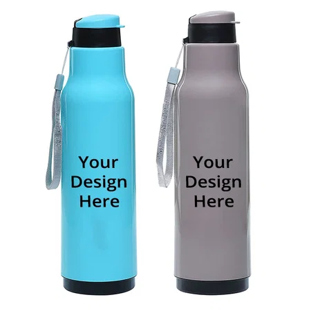 Blue & Grey Customized Hot and Cold for 2-3 Hour, PU Insulated Water Bottle (Set of 2)