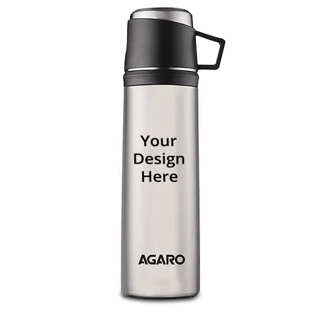 Black Customized Stainless Steel Vacuum Flask, Dual Insulation with Copper Coating, Leak and Rust Proof (800 ml)