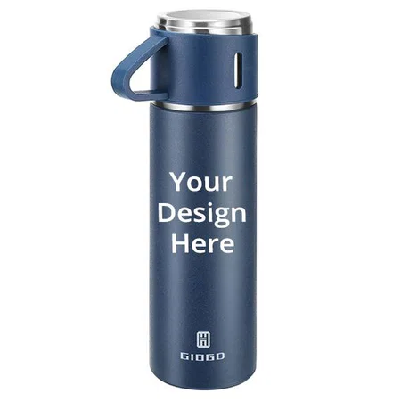 Blue Customized Stainless Steel Thermo Vacuum Insulated Bottle with Cup (500 ml)