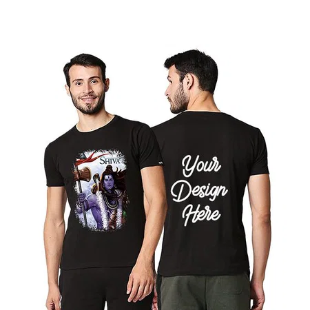 Black Customized Men's Cotton Half Sleeve Bholenath Graphic Printed T-Shirt