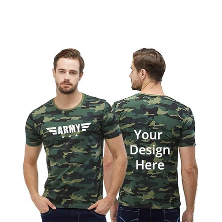Green Customized Men's Cotton Half Sleeve Army Design Graphic Printed T-Shirt